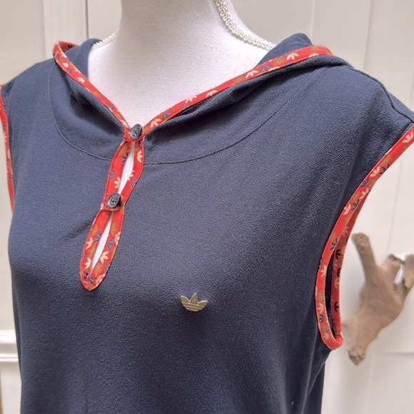 Adidas Women Terry Cloth Hooded Tennis Dress Navy Orange Trim Sz L Vintage Y2K - Picture 3 of 13
